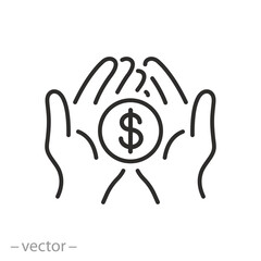 Мобилsalary money in hands icon, cashback or financial donate, refund dollar coin, concept cash back, thin line symbol on white background - editable stroke vector illustrationьное устройство
