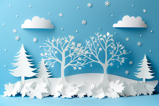 Winter wonderland depicted in intricate paper art. Generative AI image