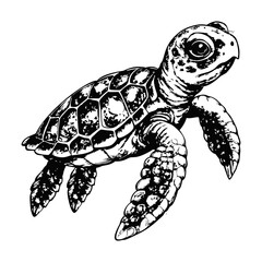 Fototapeta premium Sketch of a baby sea turtle, on a white background