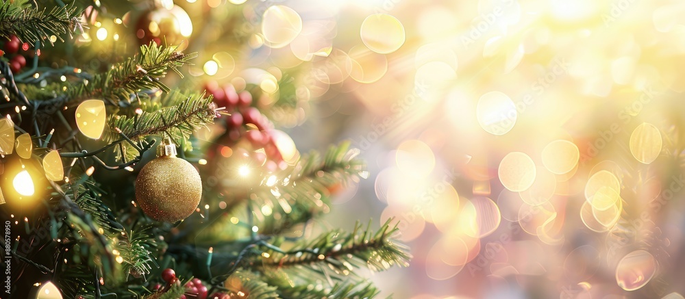 Aufkleber festive christmas tree and decorations create a blurred holiday background with ample copy space ima