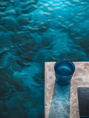 Naklejka premium Top View of a navy blue Drink by the Poolside. Luxury Vacation Wallpaper