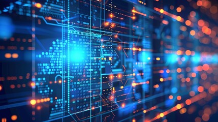 Fototapeta premium Futuristic information technology background featuring network business infographics, digital data connections, and it computer technology elements in a modern tech environment
