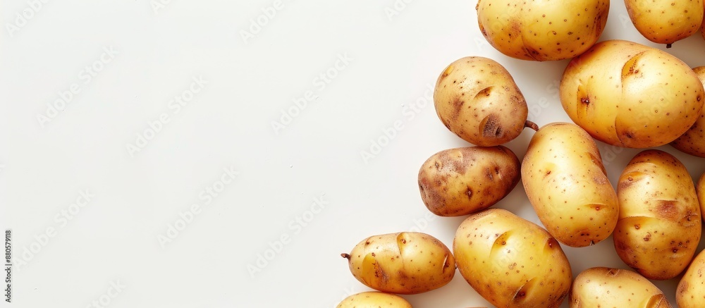 Aufkleber Freshly harvested potato displayed on a white background with plenty of space for text or other elements in the image known as a copy space image