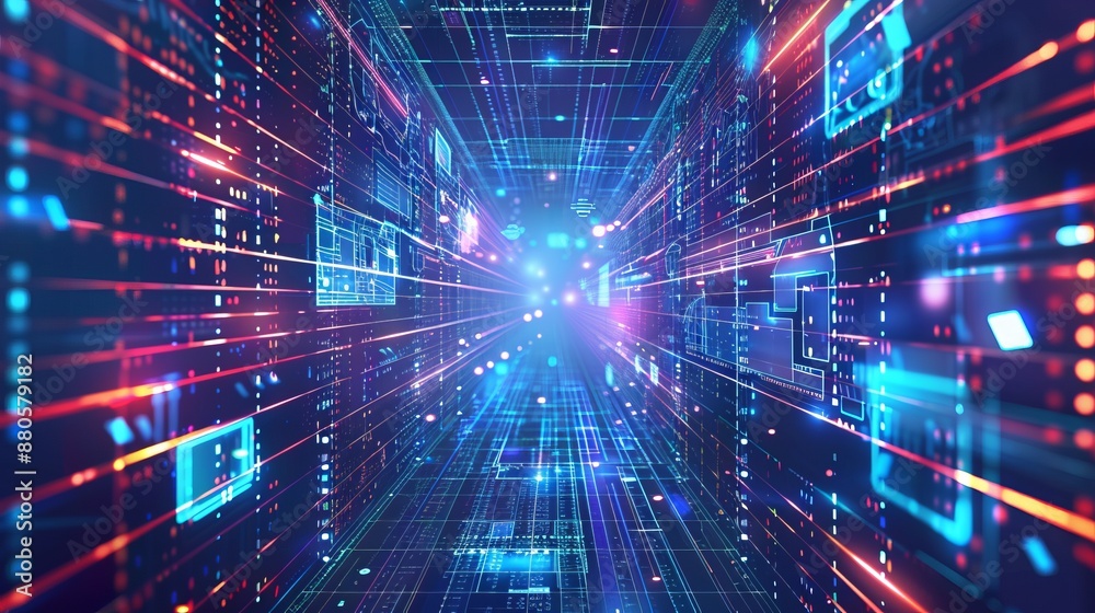 Wall mural futuristic information technology background featuring network business infographics, digital data c