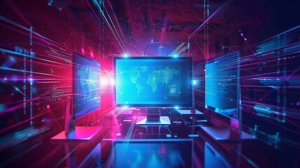 Futuristic information technology background featuring network business infographics, digital data connections, and it computer technology elements in a modern tech environment


