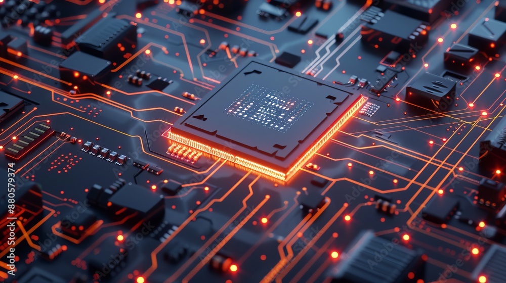 Poster 3d render of ai artificial intelligence technology featuring cpu central processor unit chipset on p