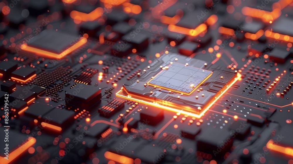 Poster 3d render of ai artificial intelligence technology featuring cpu central processor unit chipset on p
