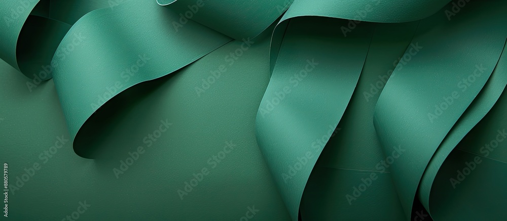 Fototapete Curved green cardboard background design for top view banner with a flat lay featuring copy space image