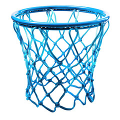 Blue basketball hoop net isolated on black background.
