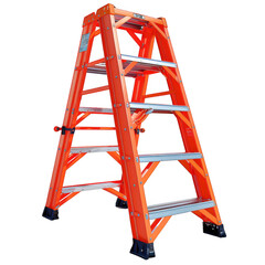 A bright orange step ladder with five steps and a wide base for stability.