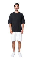 Man png mockup in black t-shirt basic wear full body