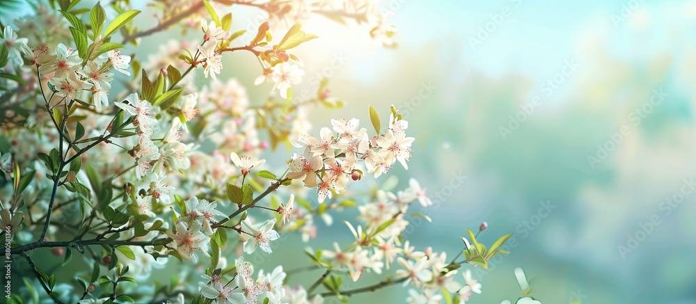 Poster spring flowers blooming on a blossoming tree against a natural backdrop perfect for a copy space ima