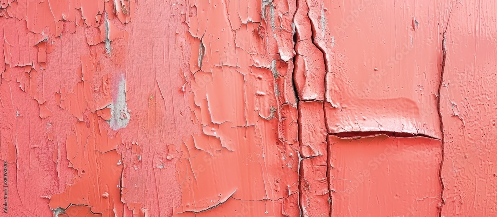 Poster Create an artistic copy space image by cropping a salmon colored paint section from a textured wall