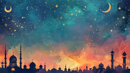 Doodle Print Border Design with Empty Space for Ramadan Message Background