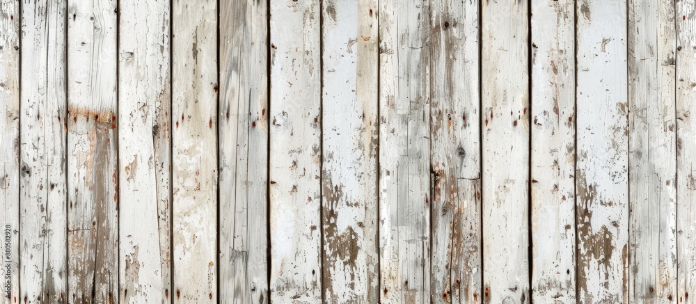 Poster Front view of an old weathered wooden wall displaying a retro vintage cracked texture with gaps between boards suitable for copy space image