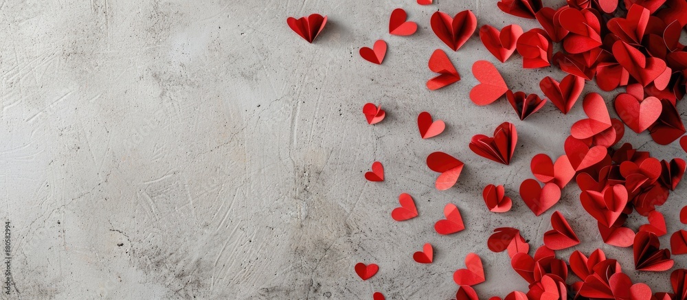 Fototapete Valentine s Day themed image with red paper hearts on a background designed for adding text or other elements with copy space