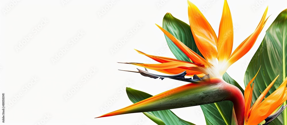 Poster a stunning strelitzia reginae flower set against a white background is ideal as a copy space image