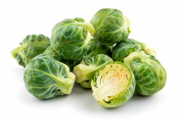 Fototapeta premium Fresh green brussels sprouts on white background