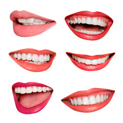 Happy mouth png sticker set, smiling lips, transparent background