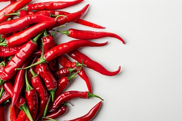 A pile of red chili peppers on a white background