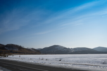 Landscape with views of lake Ritsa. Nakhodka, Russia