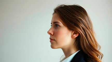 Fototapeta premium Side profile portrait of a businesswoman, perfect white background