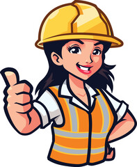 Female Construction Worker in Safety Vest and Hard Hat Isolated on a white background