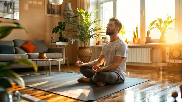 Man mediation at cozy room