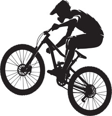 Abstract silhouette of a rider, man is doing a trick, isolated on a white background. Mountain cycling sport transport. Vector illustration