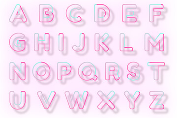 Pink neon capital letter png typography set