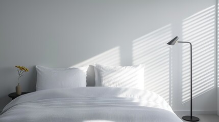 A serene bedroom with minimal furnishings and a calming color palette creating a peaceful and restful environment ideal for a good night's sleep Illustration, Image, , Minimalism,