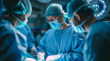 Surgeon Doctor and Nursing technician in the operating room during surgery at the hospital