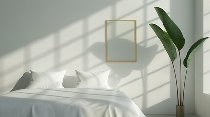 A serene bedroom with minimal furnishings and a calming color palette creating a peaceful and restful environment ideal for a good night's sleep Illustration, Image, , Minimalism,