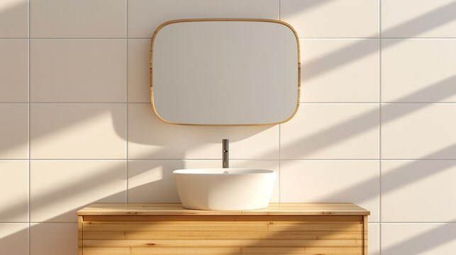 A serene bathroom with minimalist fixtures and a neutral color scheme creating a spa-like atmosphere perfect for relaxation and rejuvenation Illustration, Image, , Minimalism,