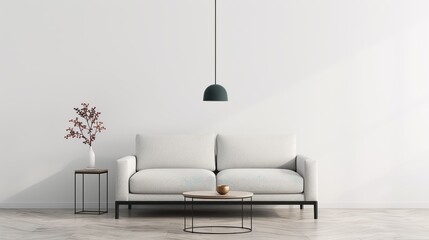 A modern minimalist living room with a clean-lined sofa and a low-profile coffee table emphasizing the beauty of simplicity and open space Illustration, Image, , Minimalism,