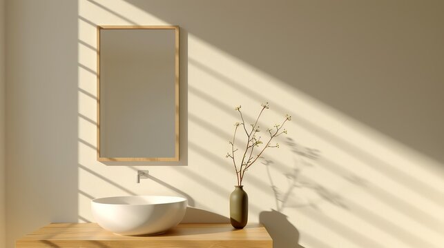 A serene bathroom with minimalist fixtures and a neutral color scheme creating a spa-like atmosphere perfect for relaxation and rejuvenation Illustration, Image, , Minimalism,