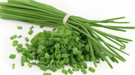 Fresh chives on white background