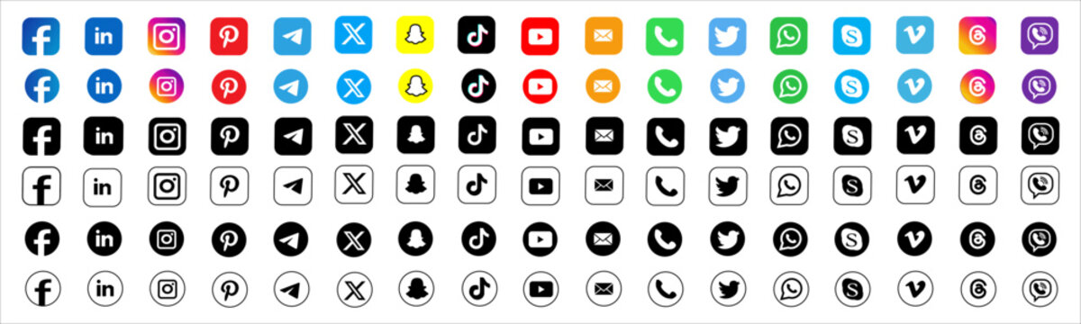 Social media. Facebook, twitter, instagram, youtube - Collection of popular social network logo. Editorial illustration. Vinnitsa, Ukraine - July `11, 2024