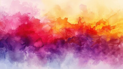 Abstract watercolor composition blending pink, red, purple and yellows colors