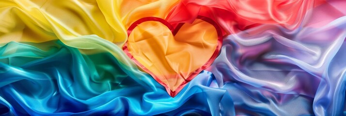 A close up image of colorful silk fabric, arranged to form a heart in the center