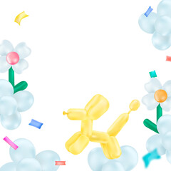 Birthday png design frame, balloon art on transparent background