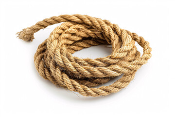 Obraz premium A coiled rope placed on a white background highlighting its texture and robustness