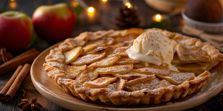 Rustic apple pie with leaf-shaped crust cutouts - Powered by Adobe