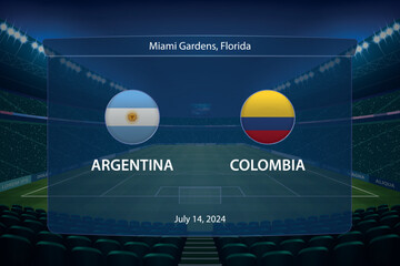 Argentina vs Colombia. Soccer scoreboard broadcast graphic