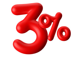 3 Percent Off Sale Red Number 3D