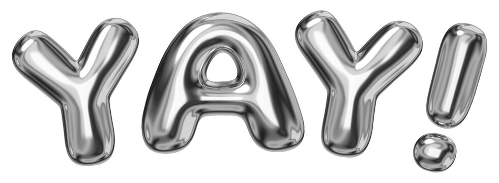 Yay word sticker png element, editable fluid chrome font design