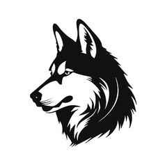 Siberian husky silhouette   - black vector dog  against white background