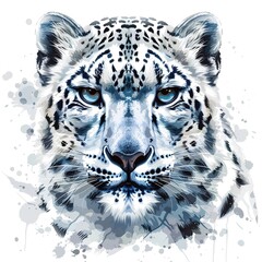 Fototapeta premium Snow Leopard Artsy animal fashion cartoon isolated whitebackground