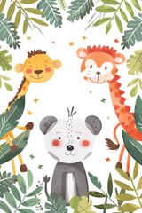 Naklejka premium Adorable Safari Animals Cartoon Illustration for Children's Decor