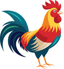 Art and Illustration of a Rooster flat color vector image.